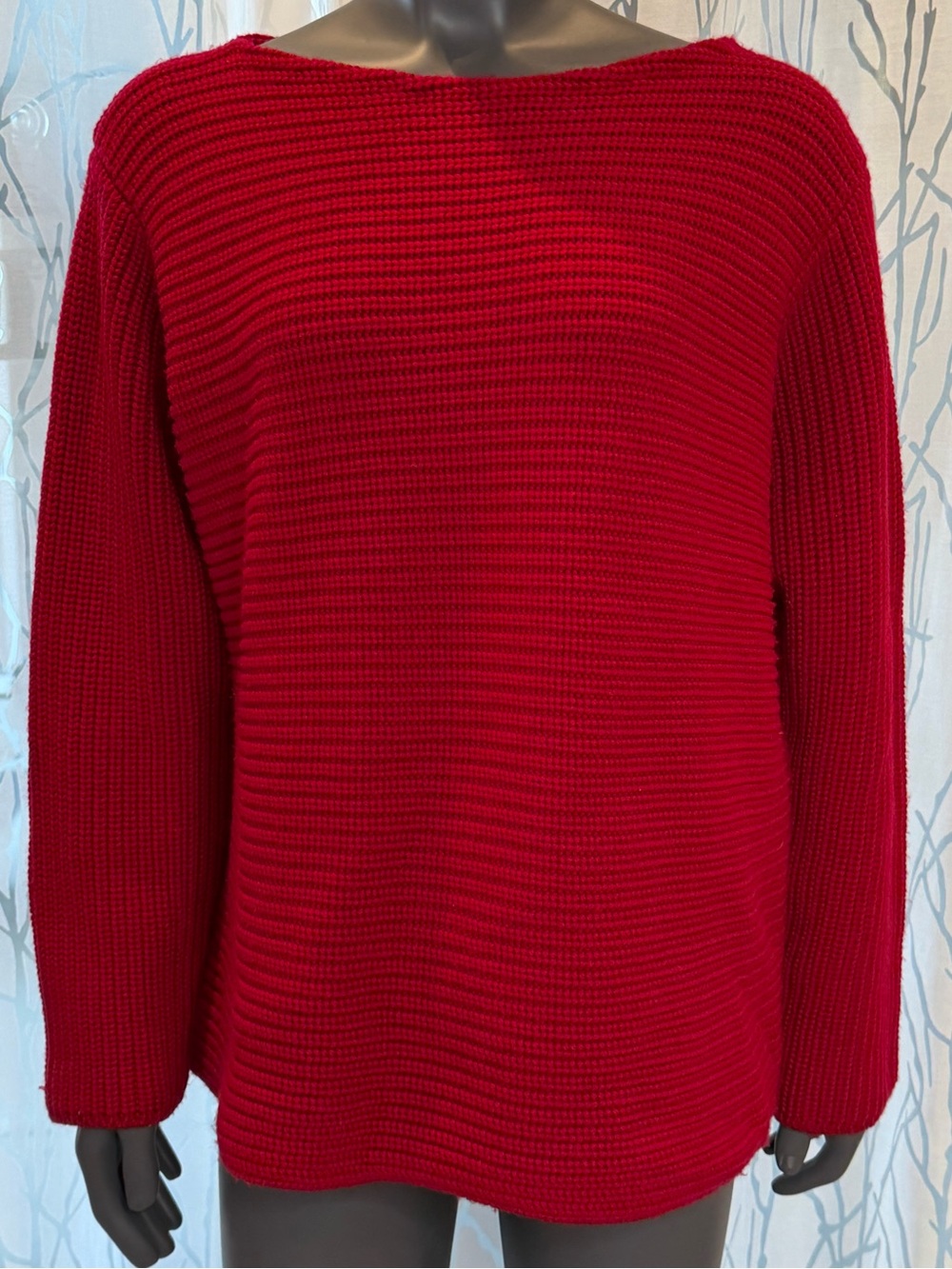 Eileen Fisher Woman Red Ribbed Merino Wool Bateau Neck Sweater Size 1X Holidays